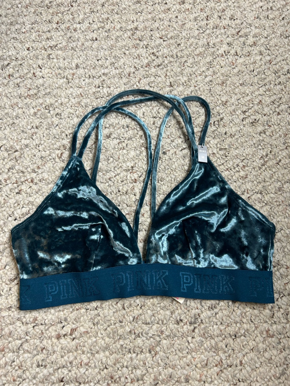 NWT Victoria's Secret PINK Velvet Bralette Size M Teal